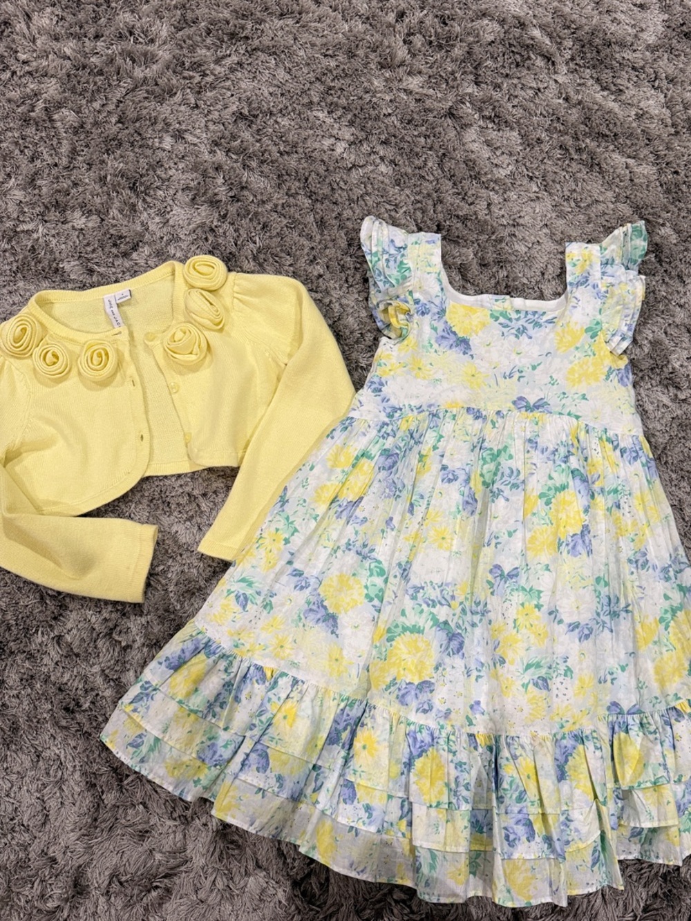Janie and Jack Yellow & Blue Floral Dress with Yellow Bolero
